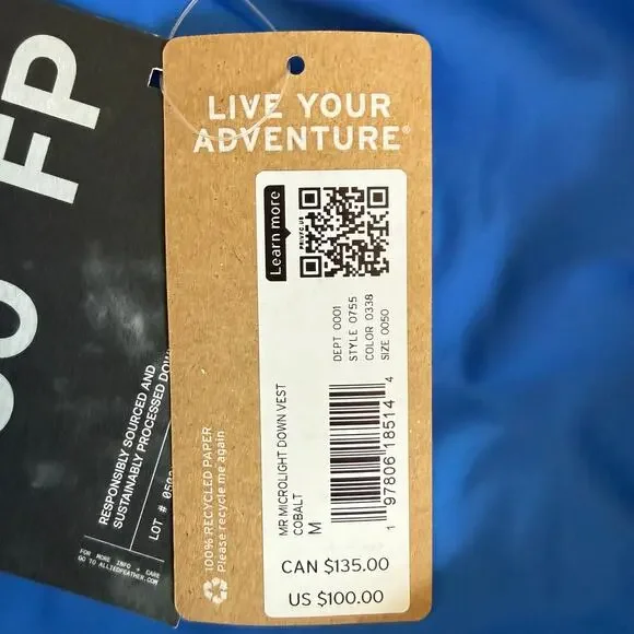 Eddie Bauer Microlight Down Vest Men’s Medium Blue 650 Fill Packable Puffer NWT - Picture 6 of 9